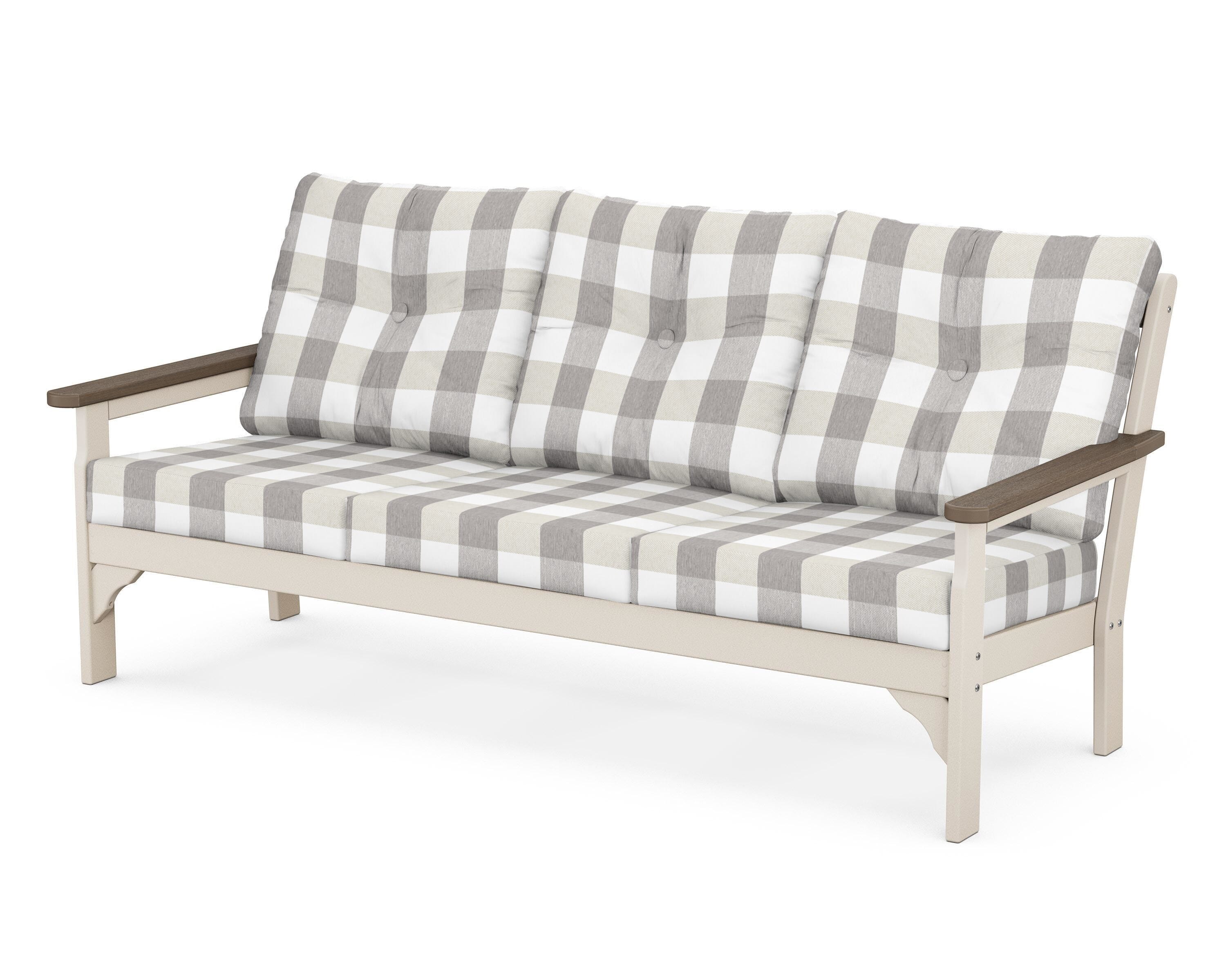 POLYWOOD® Vineyard Deep Seating Sofa in Sand / Kona / Buffalo Plaid Grey Mist