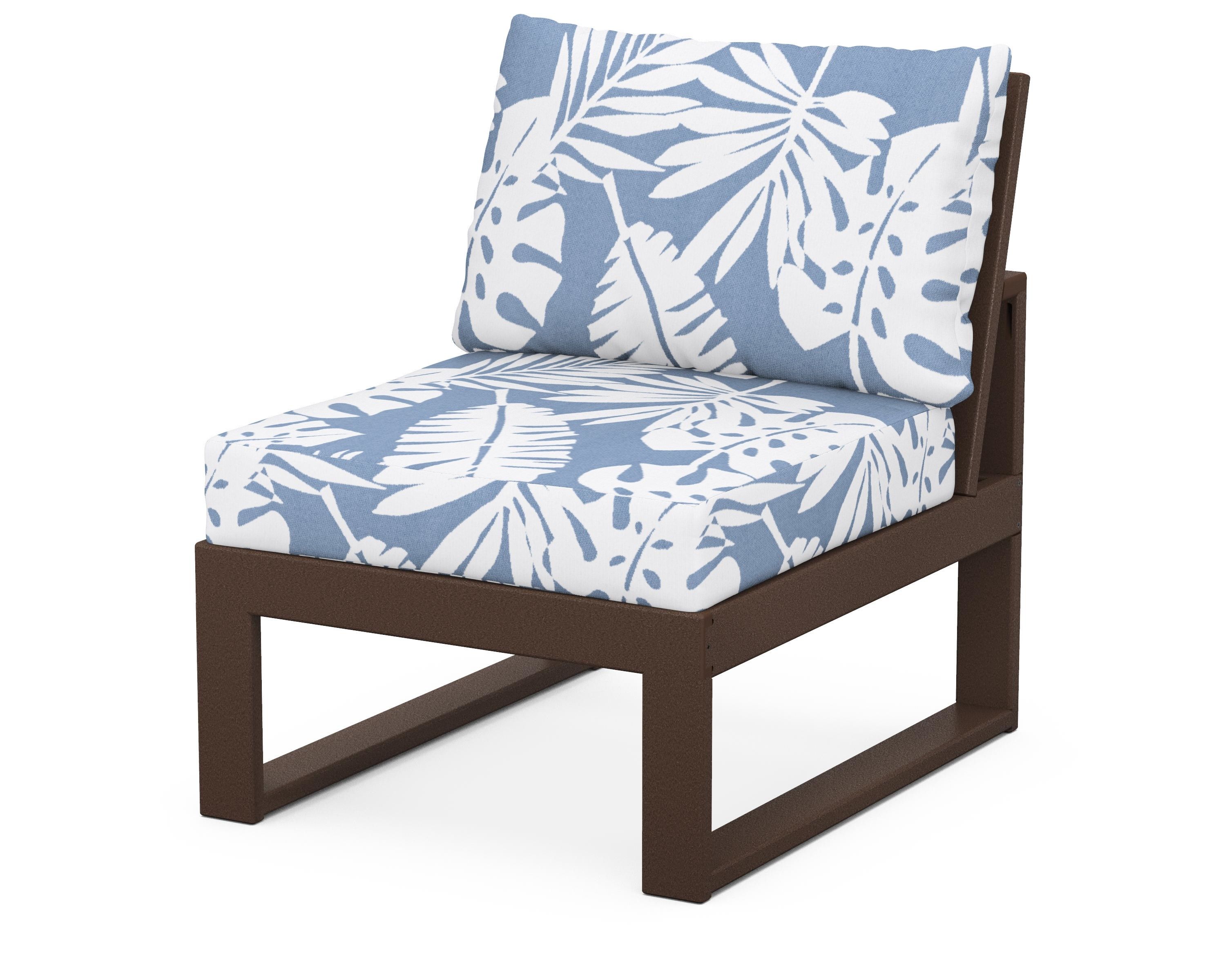 Unbranded Modular Armless Chair in Mahogany / Leaf Sky Blue