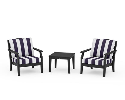 Draper James™ by  POLYWOOD® Savannah 3-Piece Deep Seating Set in Black / Cabana Stripe Navy