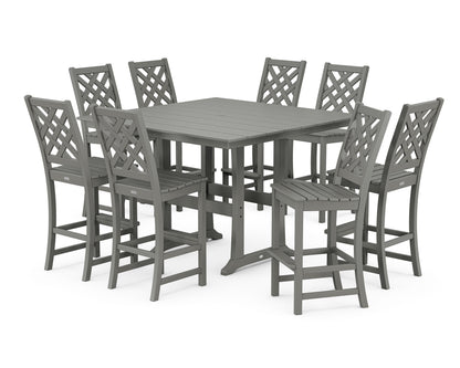 Country Living Wovendale Side Chair 9-Piece Square Farmhouse Bar Set with Trestle Legs in Slate Grey