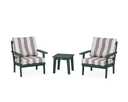 POLYWOOD® Prairie 3-Piece Deep Seating Set in Green / Cabana Stripe Grey Mist