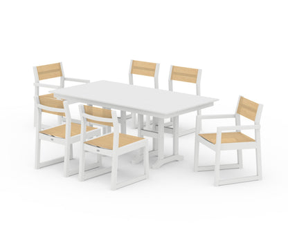 POLYWOOD® EDGE Sling 7-Piece Farmhouse Dining Set in White / Dupioni Apricot Sling