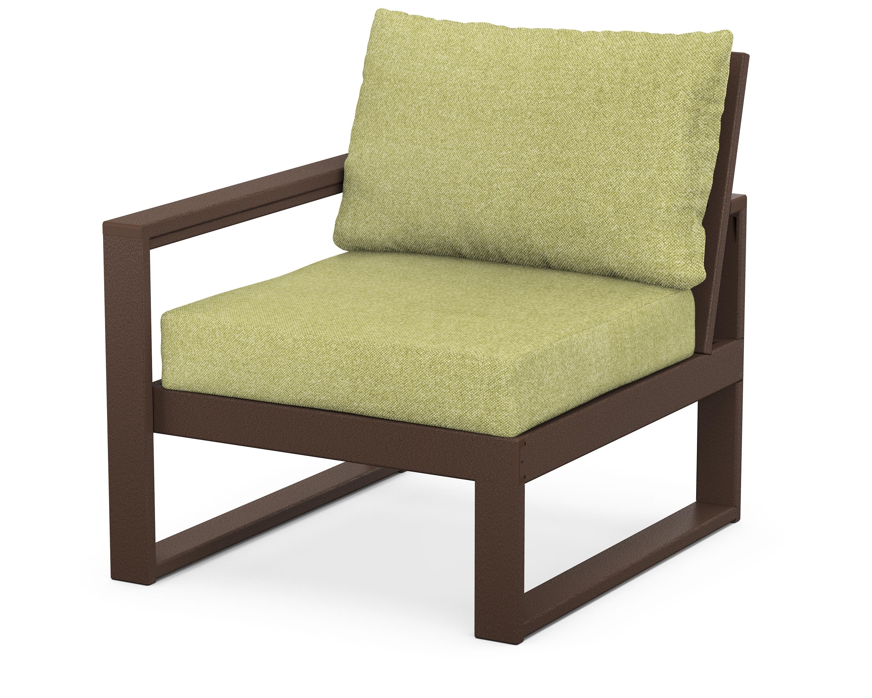 POLYWOOD® EDGE Modular Left Arm Chair in Mahogany / Chartreuse Boucle