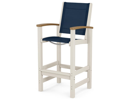 POLYWOOD® Coastal Bar Chair in Sand / Natural / Navy Blue Sling