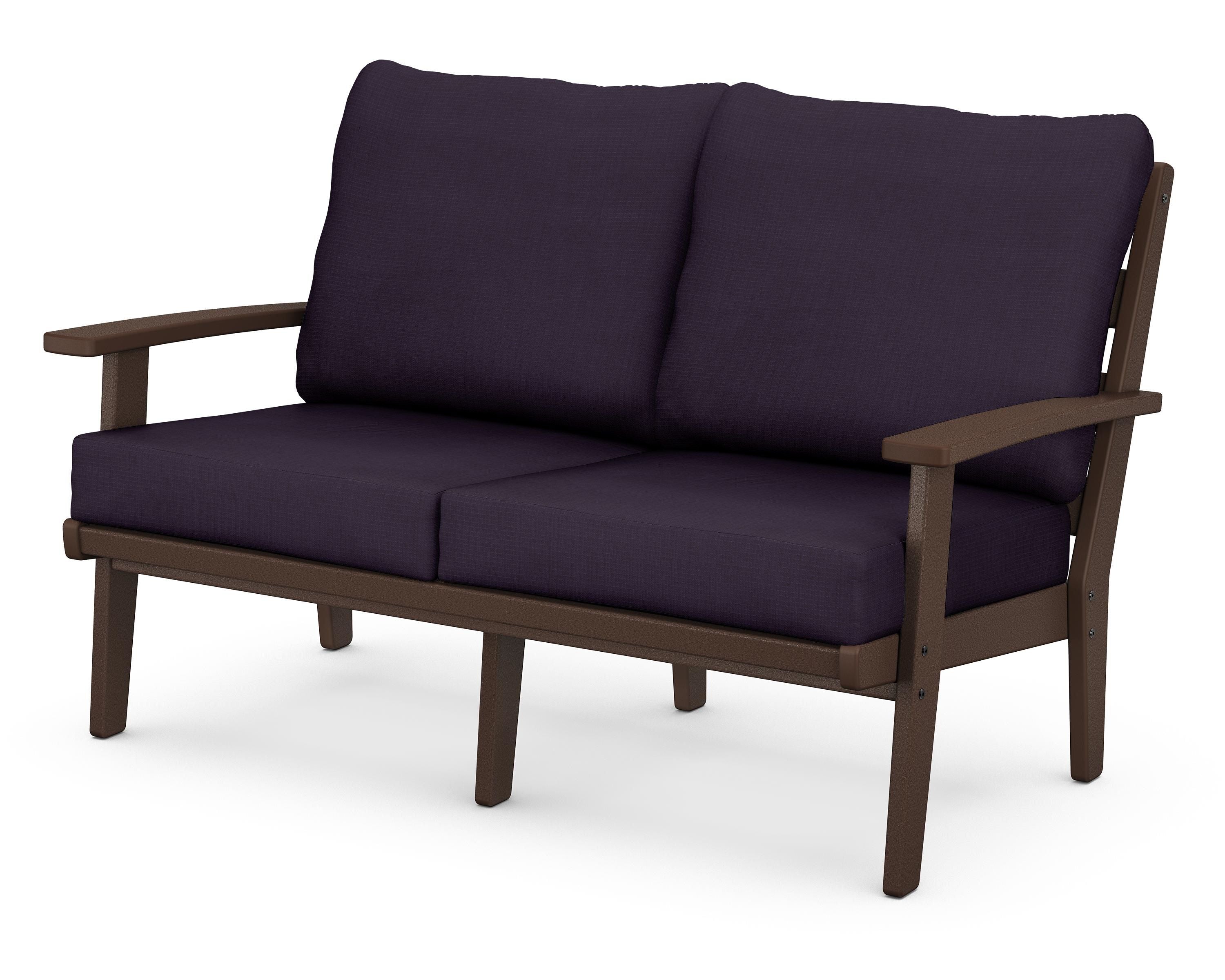 POLYWOOD® Grant Park Deep Seating Loveseat in Mahogany / Navy Linen