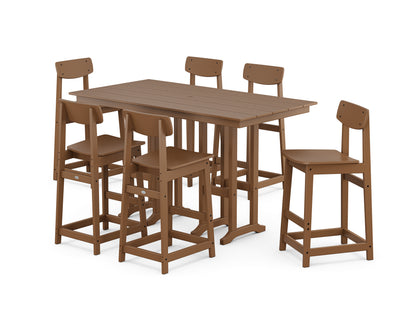 POLYWOOD® Modern Studio Urban Bar Chair 7-Piece Set in Teak