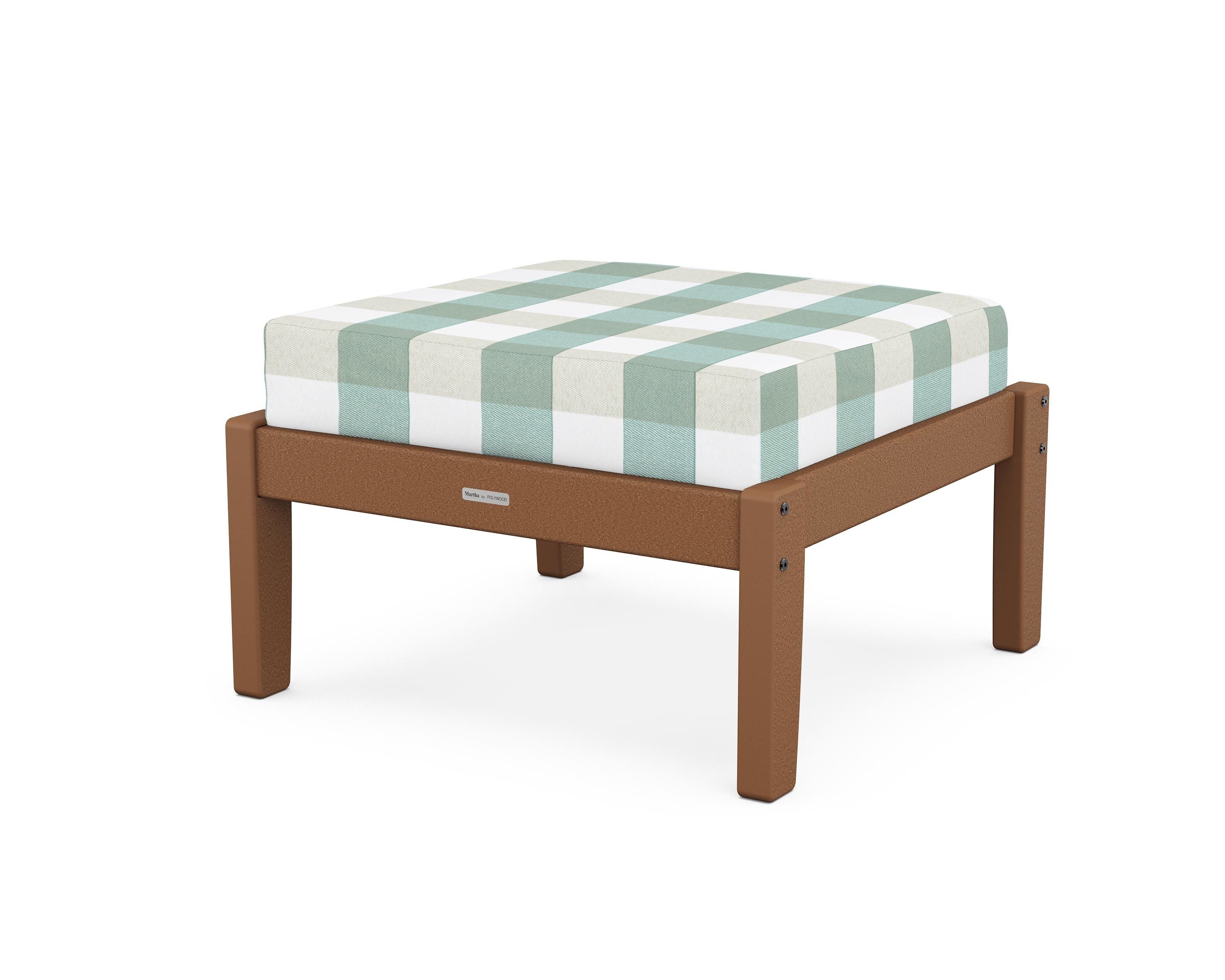 Martha Stewart by POLYWOOD® Chinoiserie Deep Seating Ottoman in Teak / Buffalo Plaid Glacier Spa