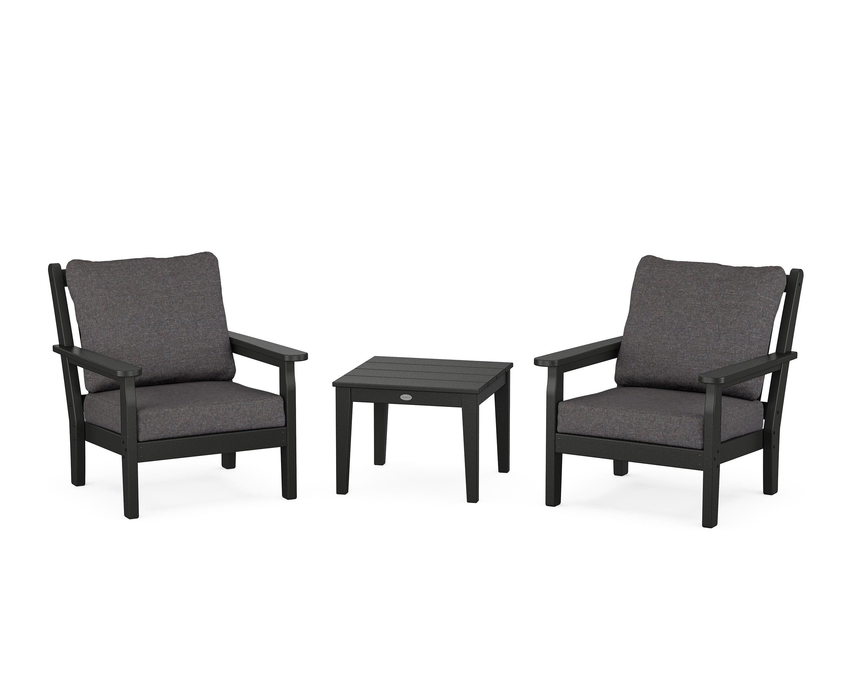 POLYWOOD® Chippendale 3-Piece Deep Seating Set in Black / Ash Charcoal