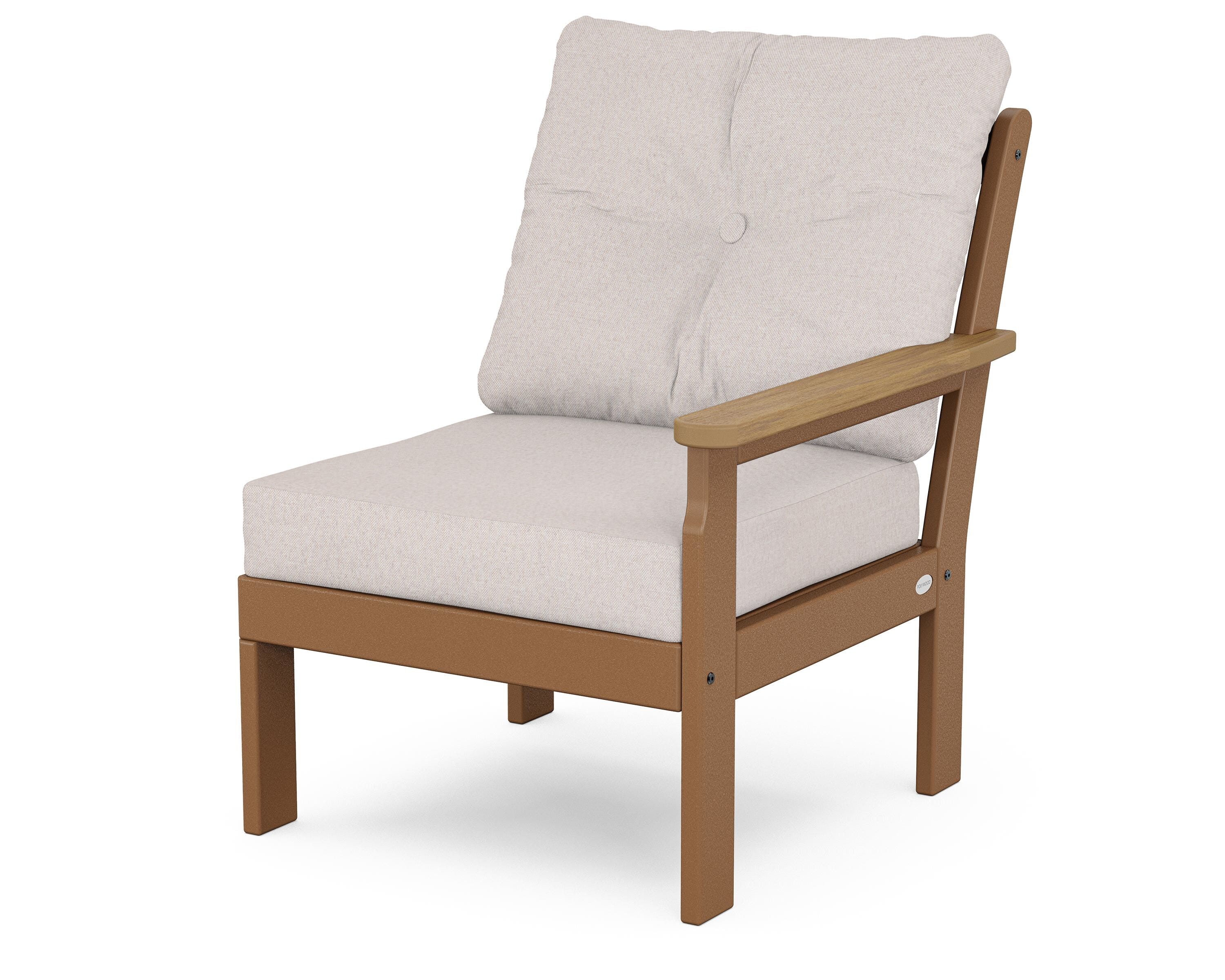 POLYWOOD® Vineyard Modular Right Arm Chair in Teak / Natural / Dune Burlap