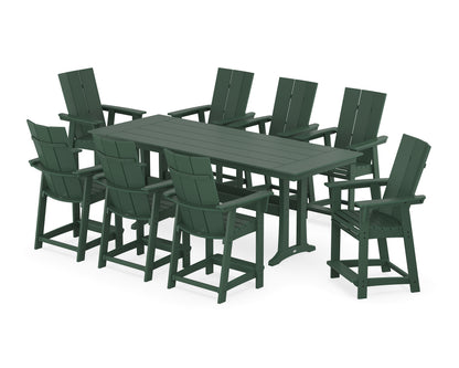 POLYWOOD® Modern Curveback Adirondack 9-Piece Farmhouse Counter Set with Trestle Legs in Green