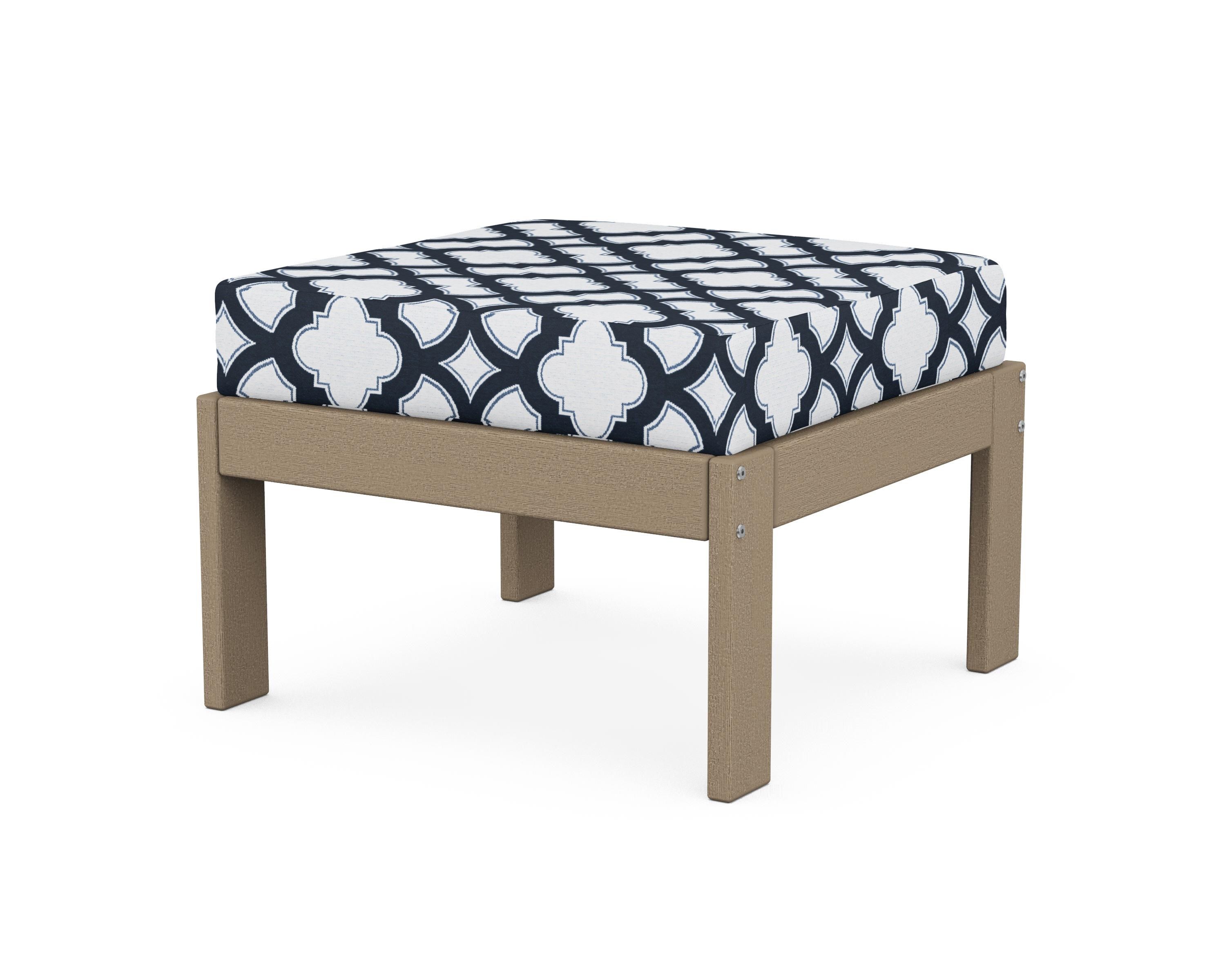 POLYWOOD® Vineyard Modular Ottoman in Vintage Sahara / Trellis Marine Indigo