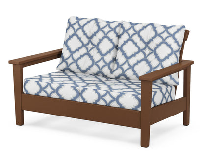 POLYWOOD® Prescott Deep Seating Loveseat in Teak / Trellis Sky Blue