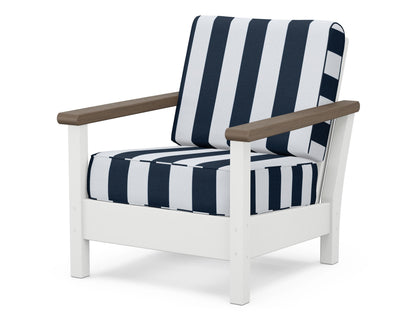 POLYWOOD® Harbour Deep Seating Chair in White / Kona / Cabana Stripe Marine Indigo