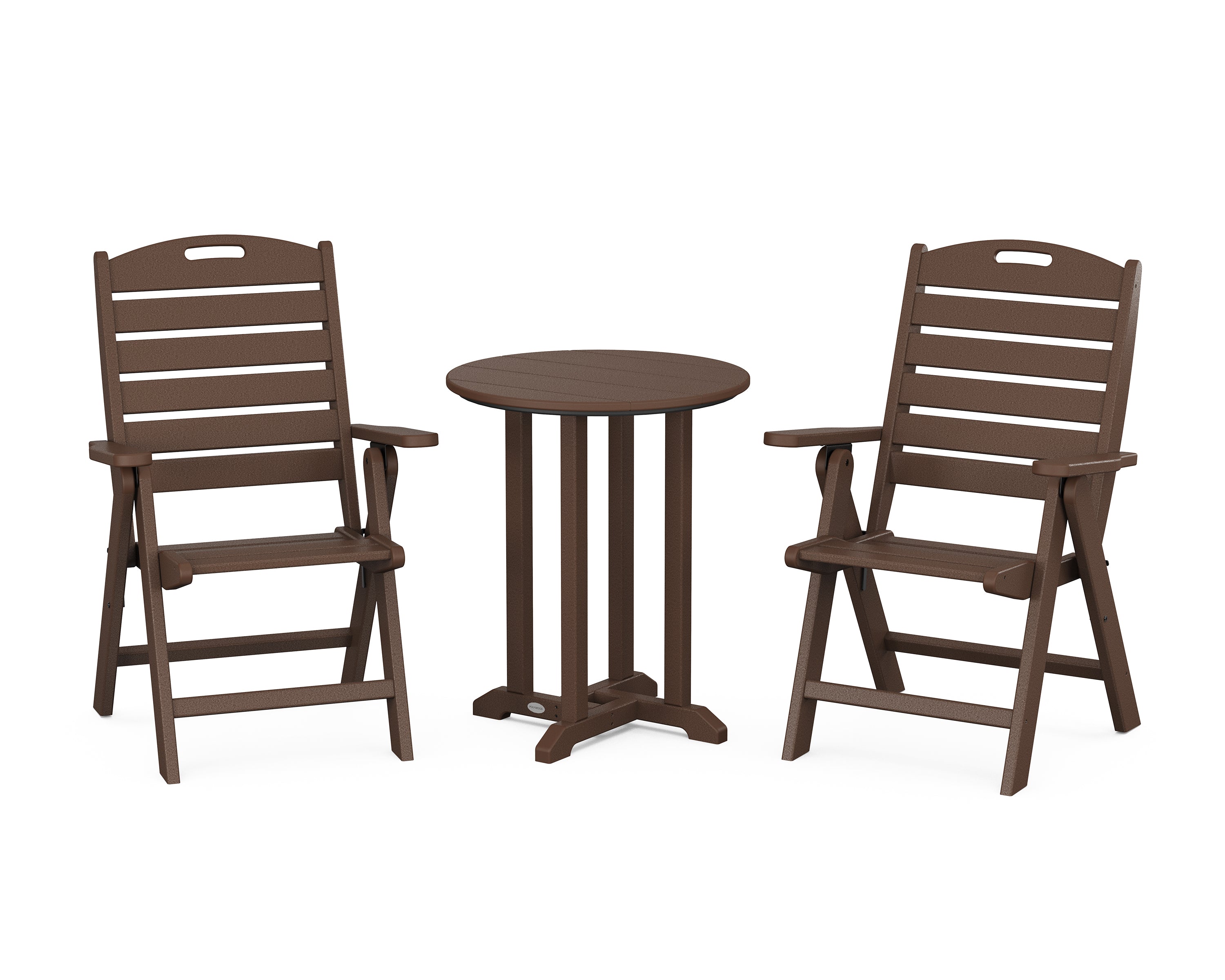 POLYWOOD® Nautical Folding Highback Chair 3-Piece Round Bistro Dining Set in Mahogany