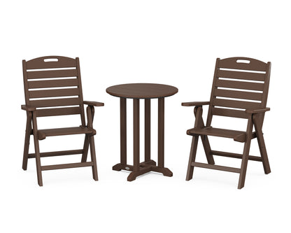 POLYWOOD® Nautical Folding Highback Chair 3-Piece Round Bistro Dining Set in Mahogany