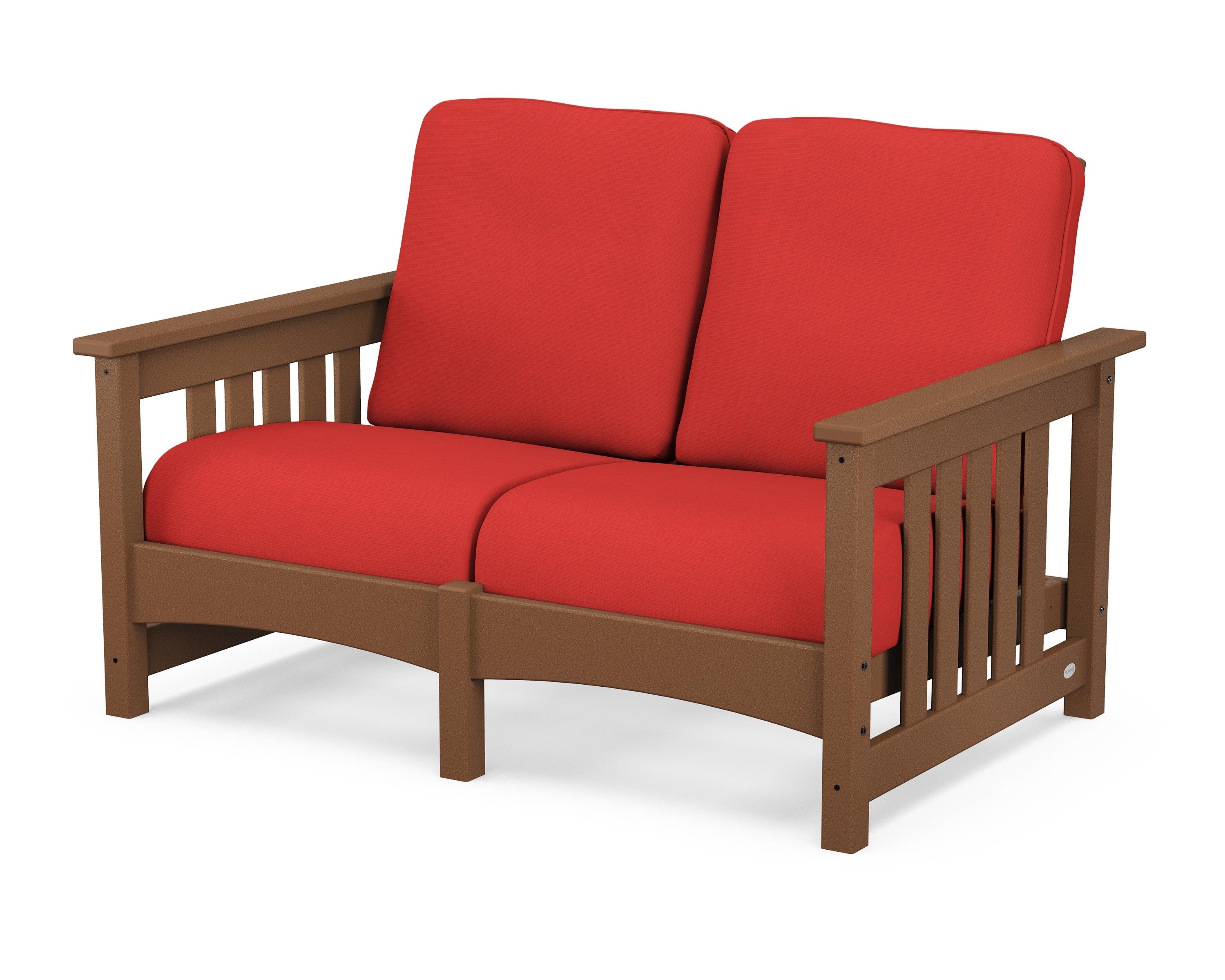 POLYWOOD® Club Mission Loveseat in Teak / Crimson Linen