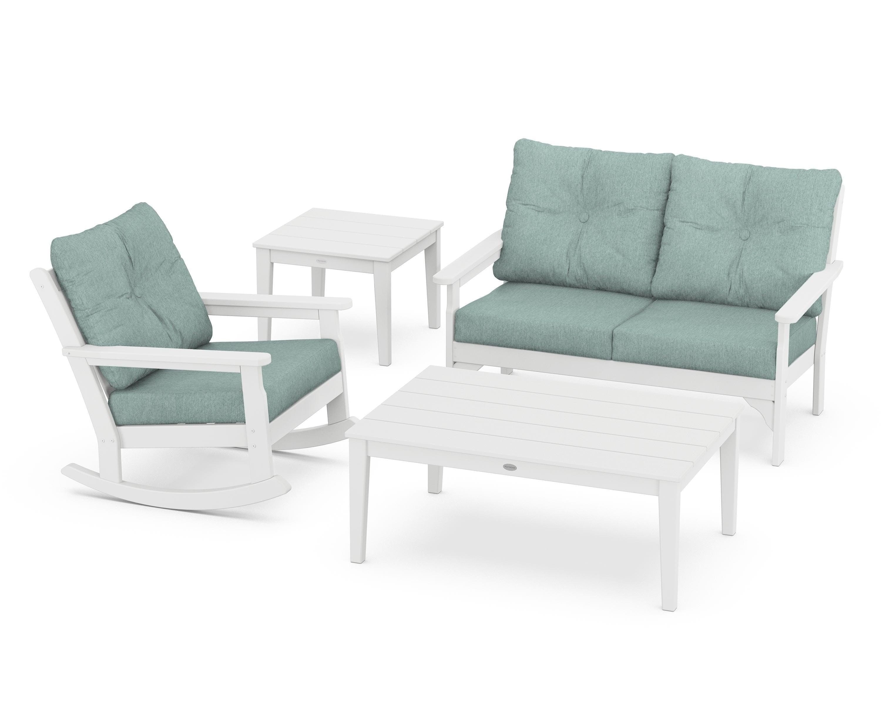 POLYWOOD® Vineyard 4-Piece Deep Seating Rocker Set in White / Glacier Spa