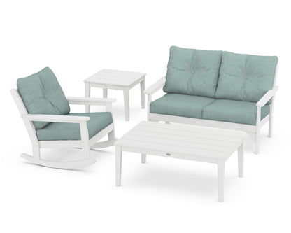 POLYWOOD® Vineyard 4-Piece Deep Seating Rocker Set in White / Glacier Spa