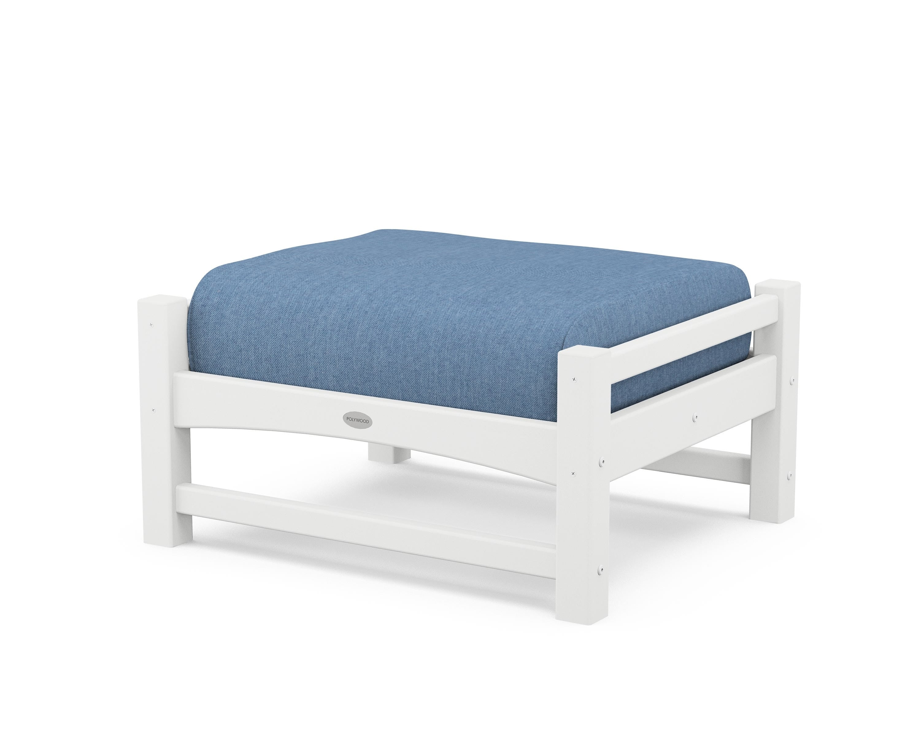 POLYWOOD® Club Ottoman in White / Sky Blue