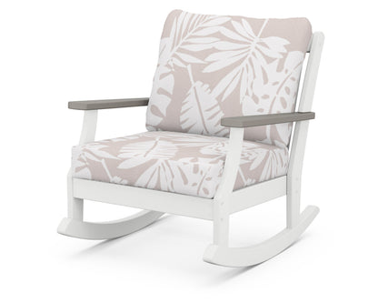 POLYWOOD® Braxton Deep Seating Rocking Chair in White / Driftwood / Leaf Dune Burlap