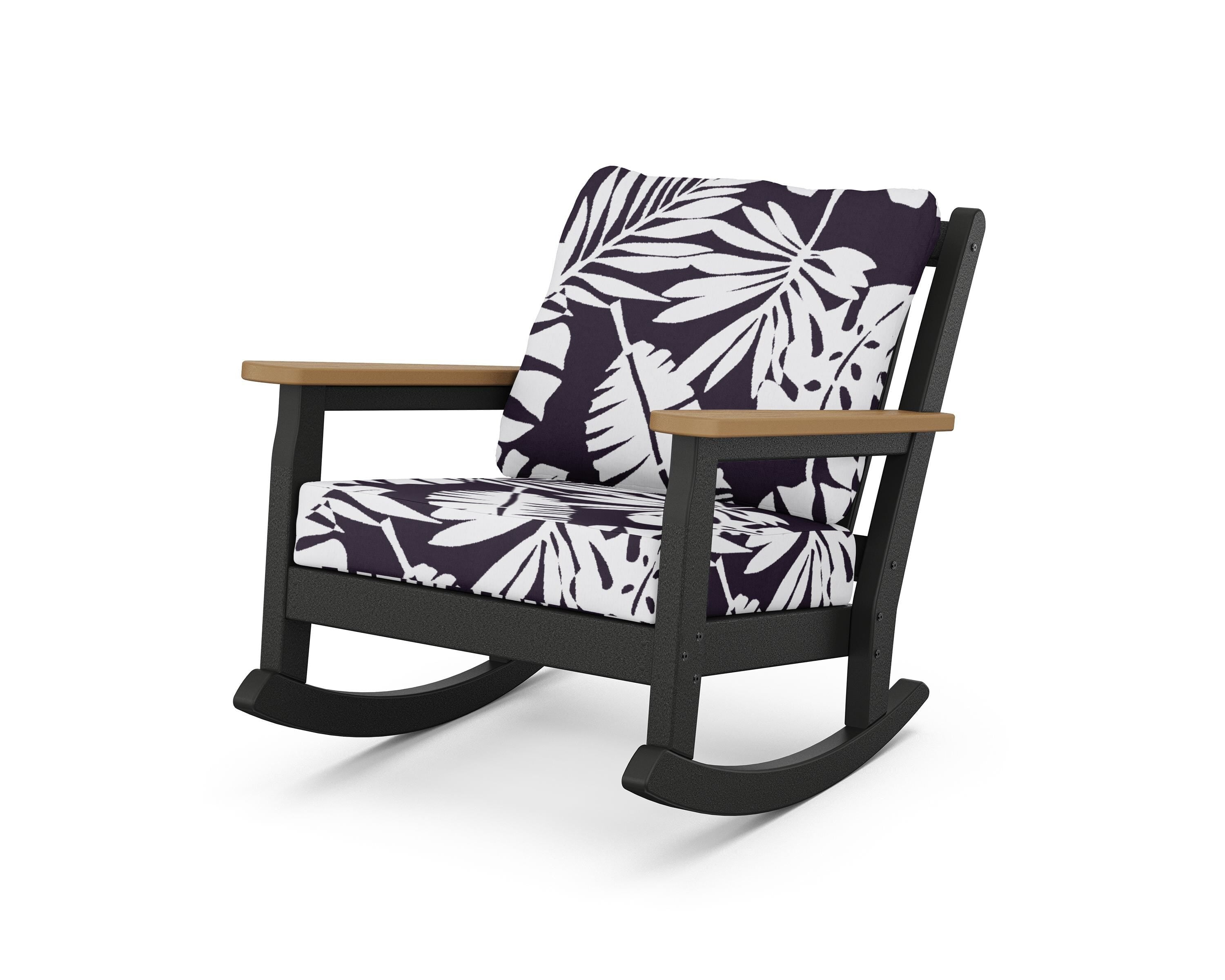 POLYWOOD® Chippendale Deep Seating Rocking Chair in Black / Natural / Leaf Navy