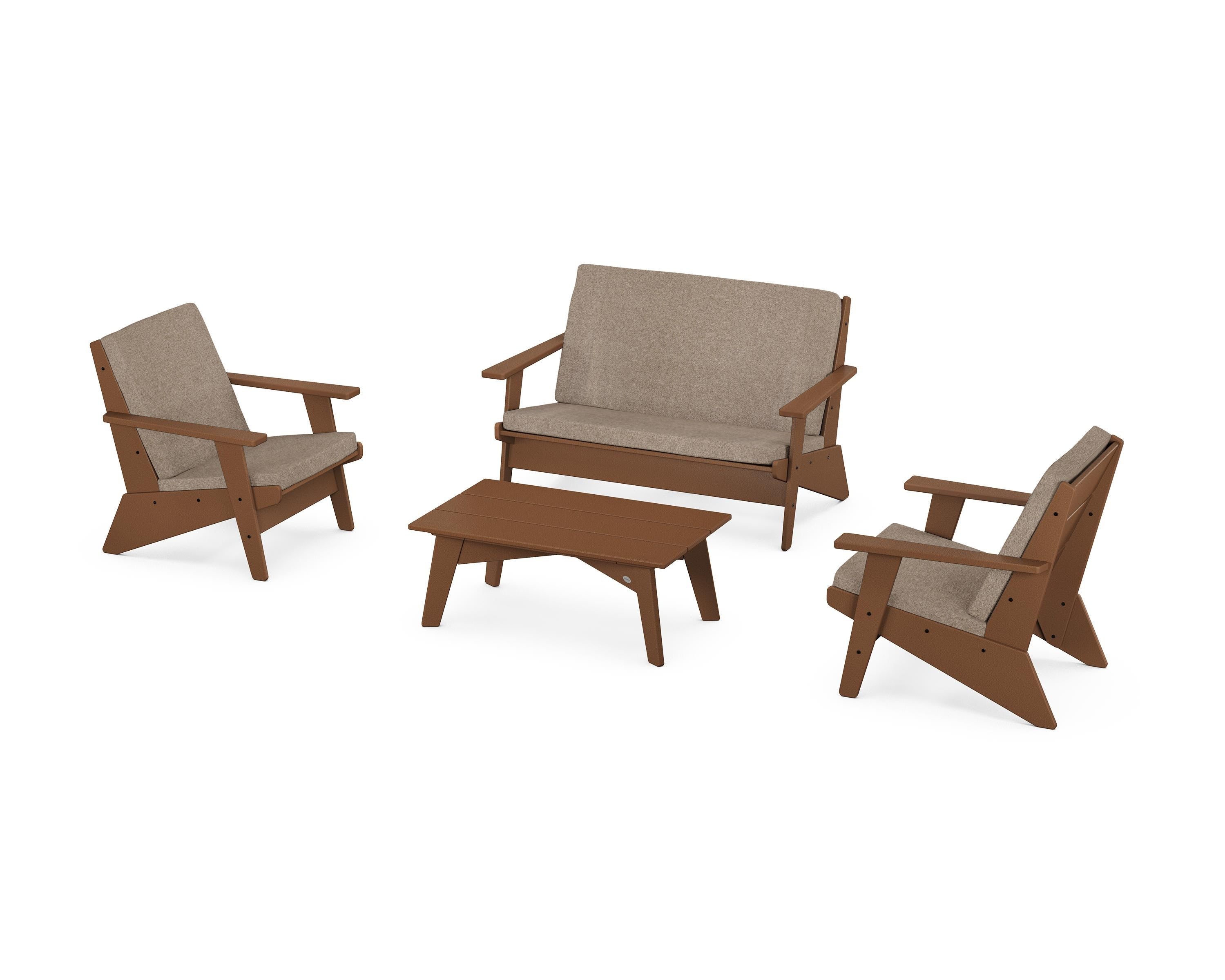 POLYWOOD® Riviera Modern Lounge 4-Piece Set in Teak / Spiced Burlap