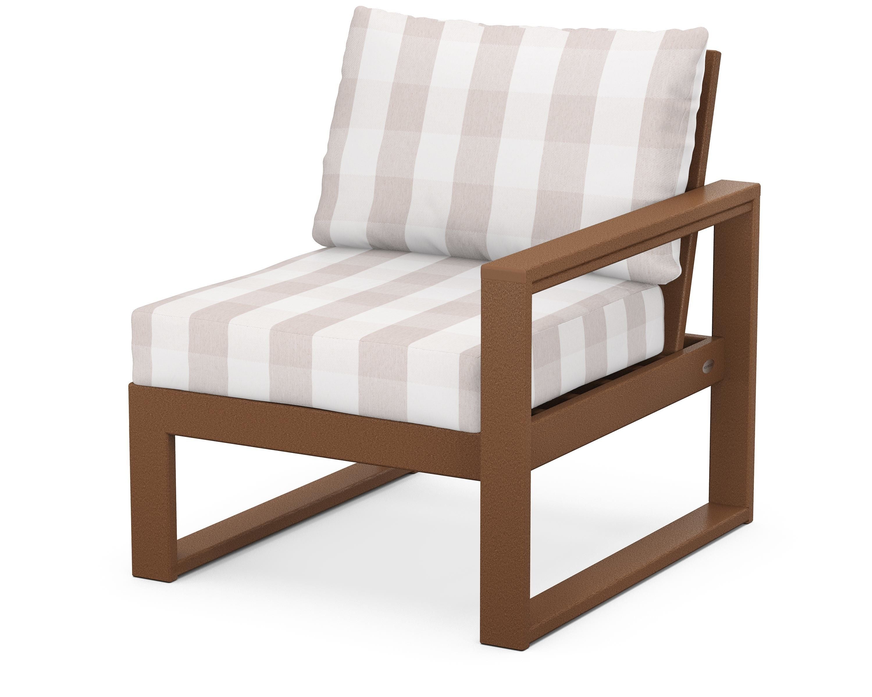 POLYWOOD® EDGE Modular Right Arm Chair in Teak / Buffalo Plaid Dune Burlap