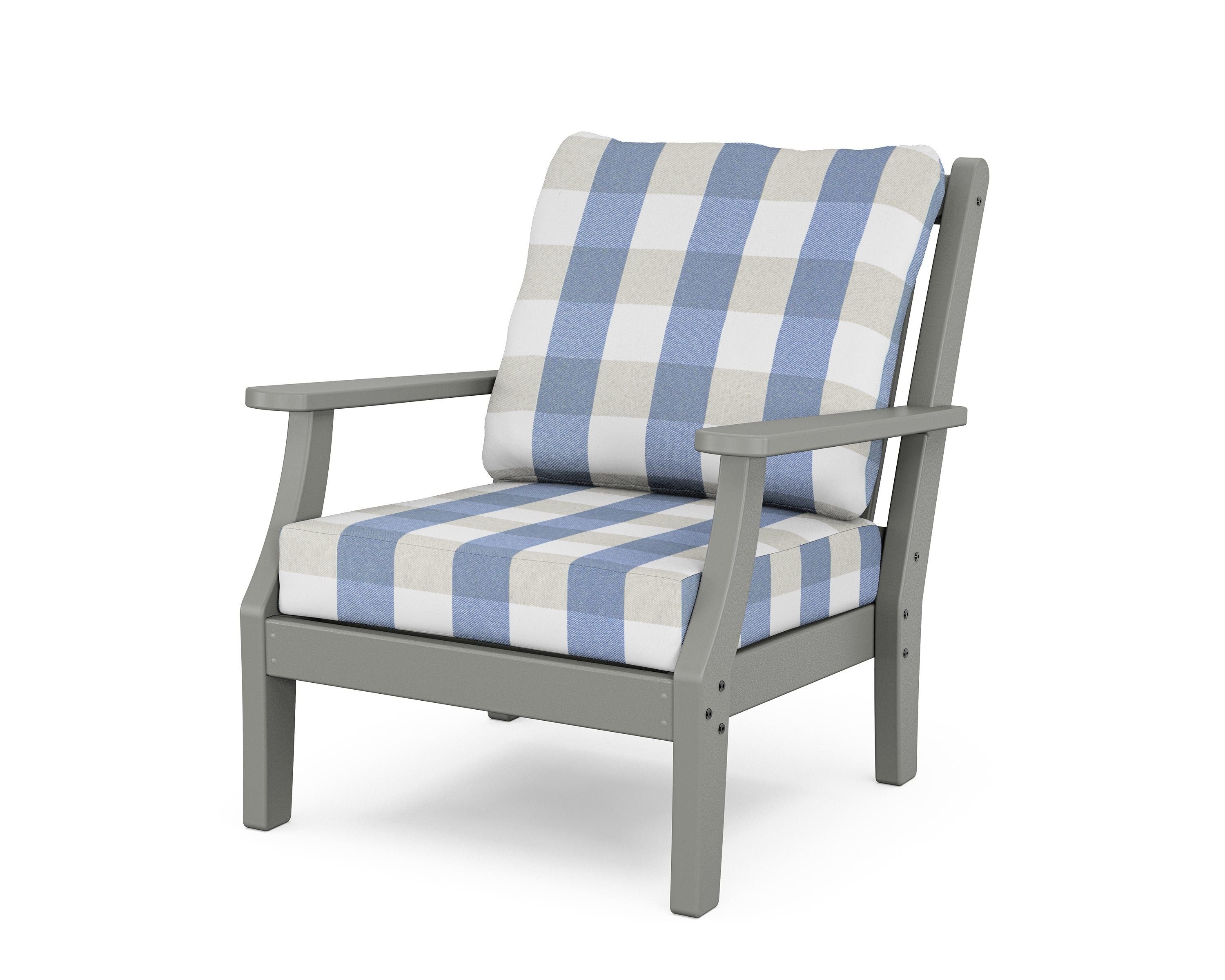 Country Living Wovendale Deep Seating Chair in Slate Grey / Buffalo Plaid Sky Blue