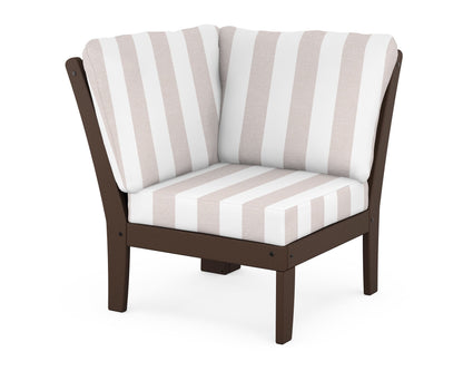POLYWOOD® Braxton Modular Corner Chair in Mahogany / Cabana Stripe Dune Burlap