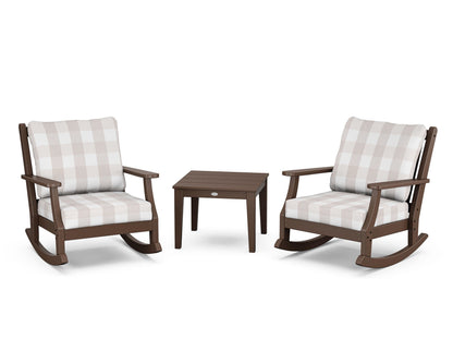 Country Living Wovendale 3-Piece Deep Seating Rocker Set in Mahogany / Buffalo Plaid Dune Burlap