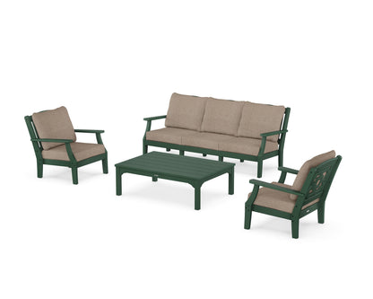 Martha Stewart by POLYWOOD® Chinoiserie 4-Piece Deep Seating Set with Sofa in Green / Spiced Burlap