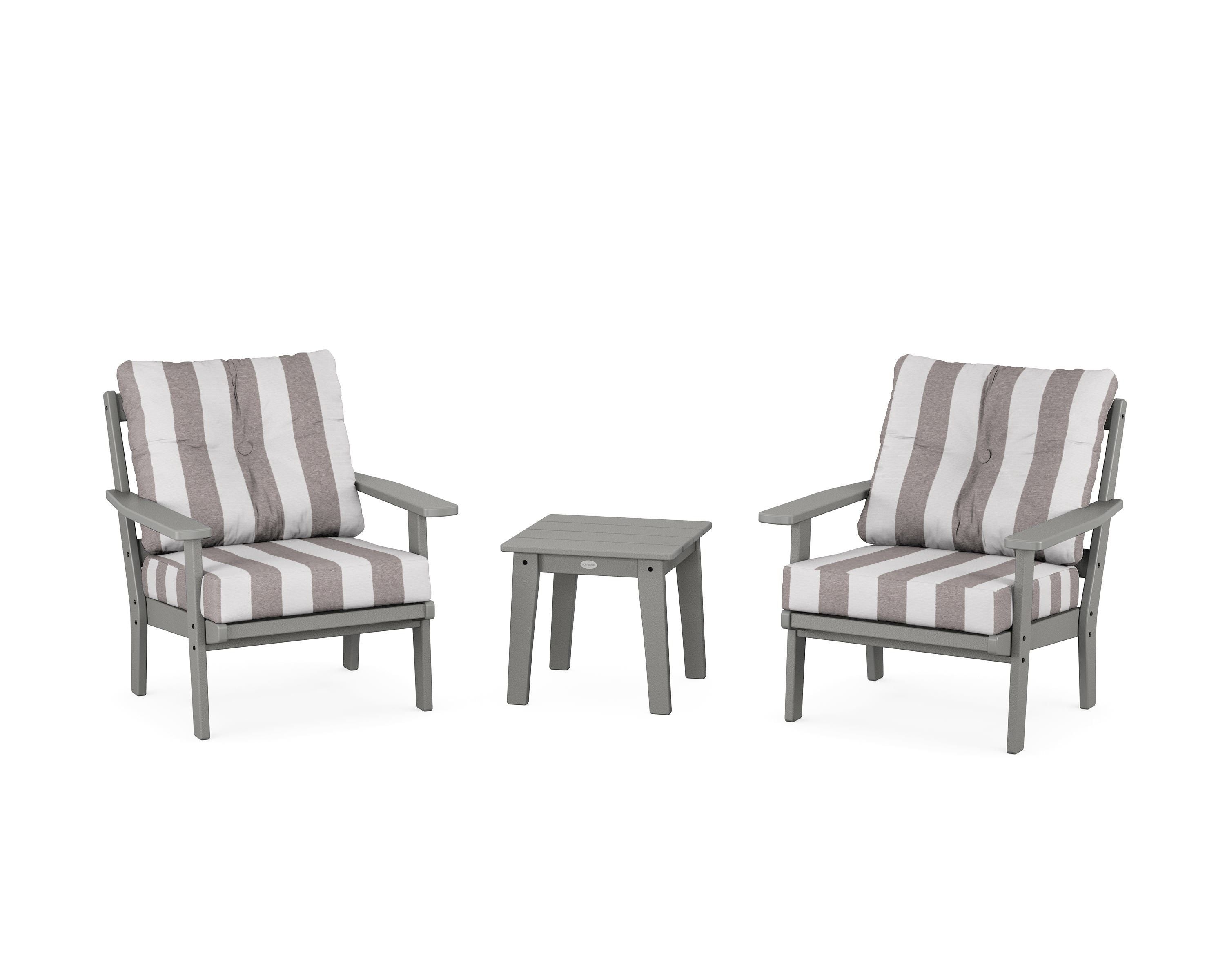 POLYWOOD® Oxford 3-Piece Deep Seating Set in Slate Grey / Cabana Stripe Grey Mist