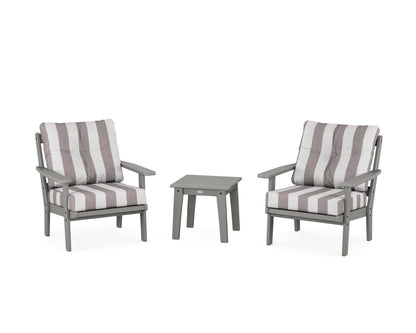 POLYWOOD® Oxford 3-Piece Deep Seating Set in Slate Grey / Cabana Stripe Grey Mist