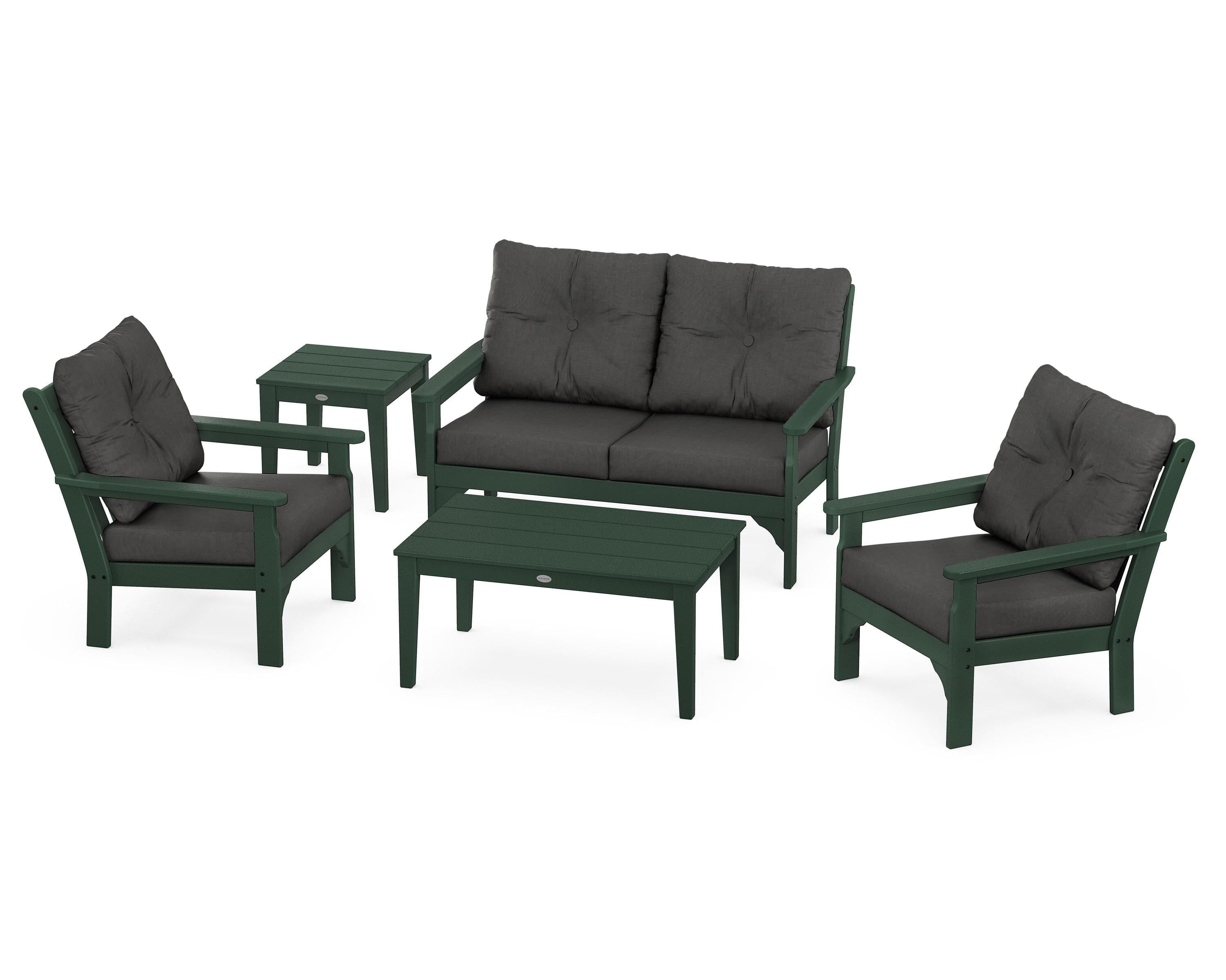 POLYWOOD® Vineyard 5-Piece Deep Seating Set in Green / Spectrum Carbon