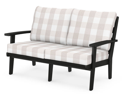 POLYWOOD® Grant Park Deep Seating Loveseat in Black / Buffalo Plaid Dune Burlap