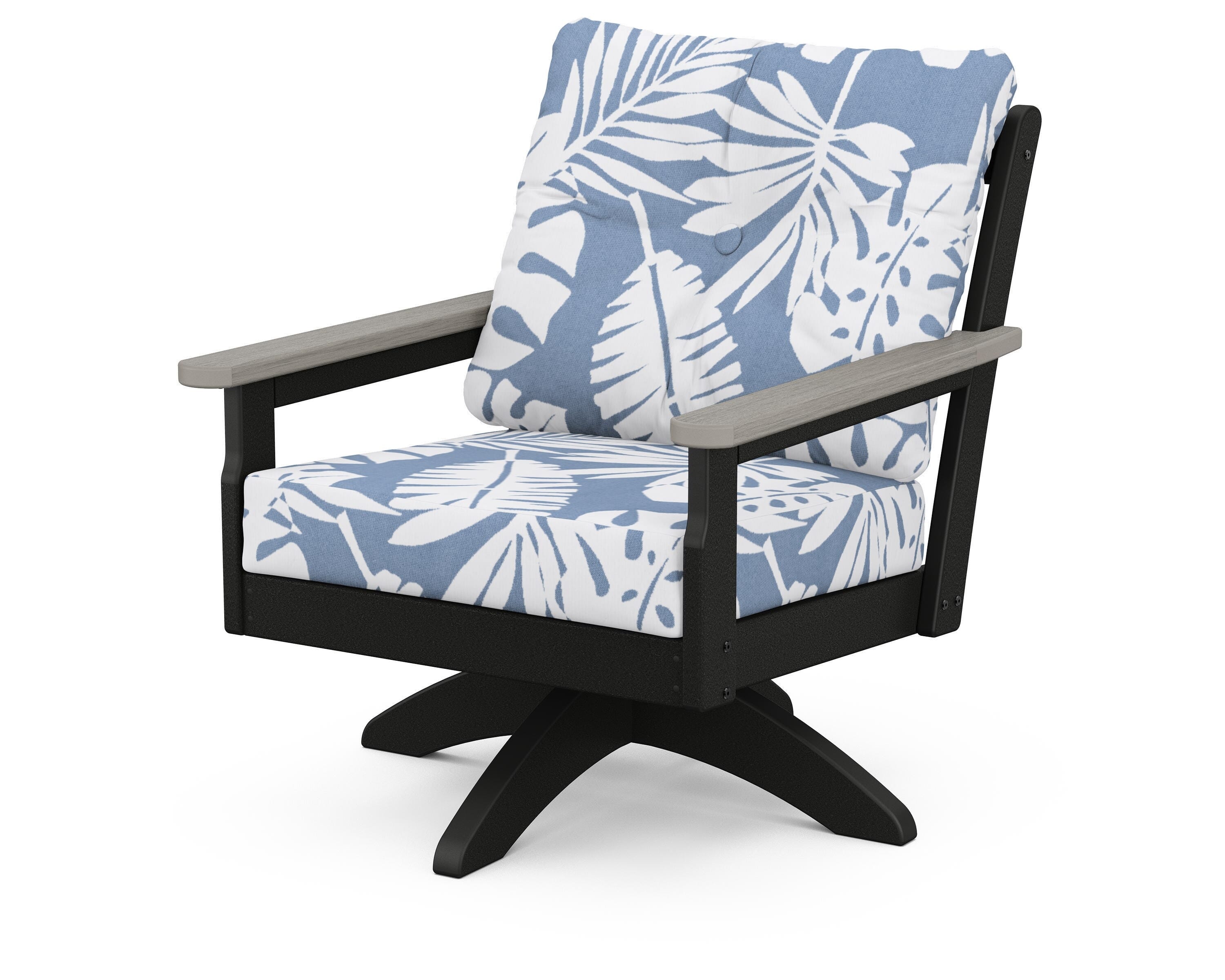 POLYWOOD® Vineyard Deep Seating Swivel Chair in Black / Driftwood / Leaf Sky Blue