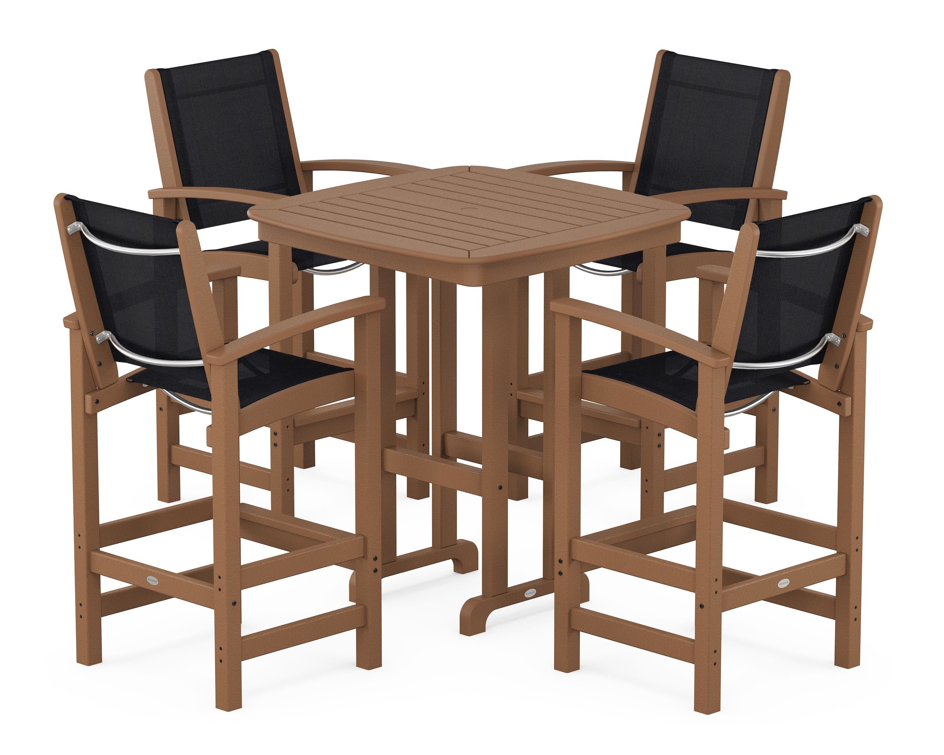 POLYWOOD® Coastal 5-Piece Bar Set in Teak / Black Sling