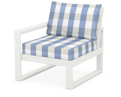 POLYWOOD® EDGE Modular Left Arm Chair in Vintage White / Buffalo Plaid Sky Blue