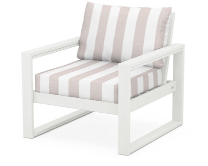 POLYWOOD® EDGE Club Chair in Vintage White / Cabana Stripe Dune Burlap