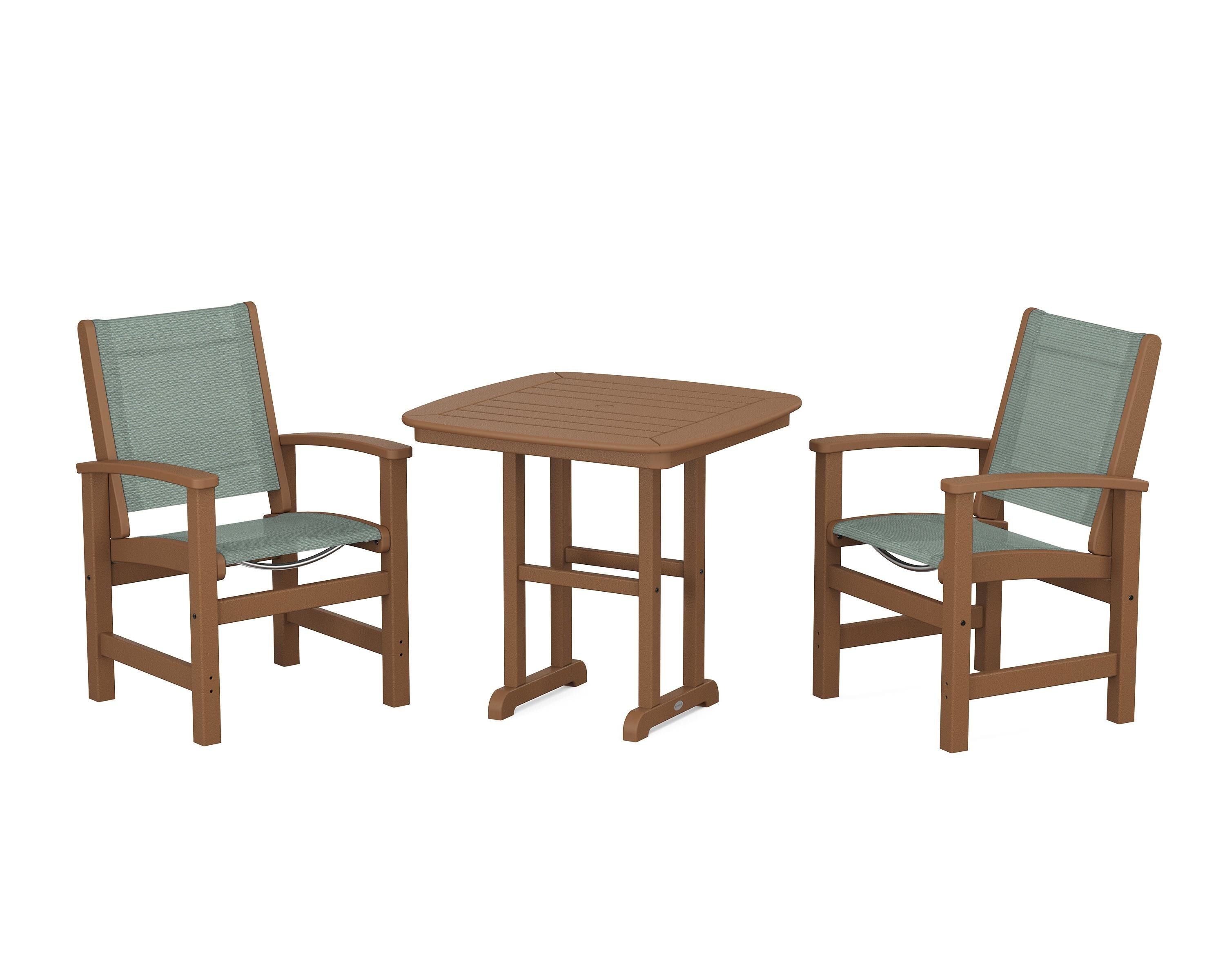 POLYWOOD® Coastal 3-Piece Dining Set in Teak / Dupioni Sea Mist Sling