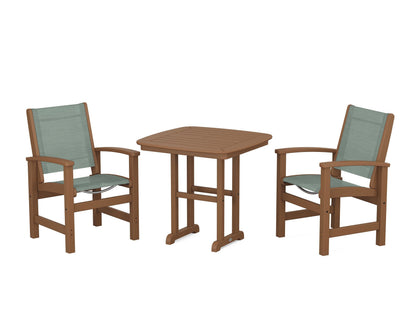 POLYWOOD® Coastal 3-Piece Dining Set in Teak / Dupioni Sea Mist Sling