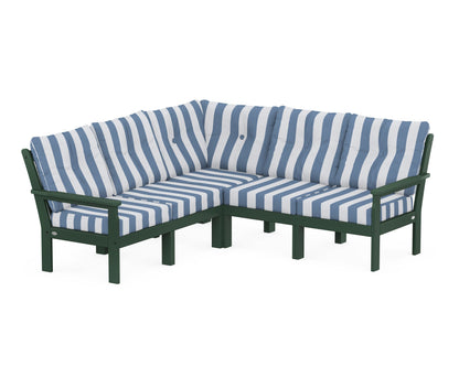 POLYWOOD® Vineyard 5-Piece Sectional in Green / Cabana Stripe Sky Blue
