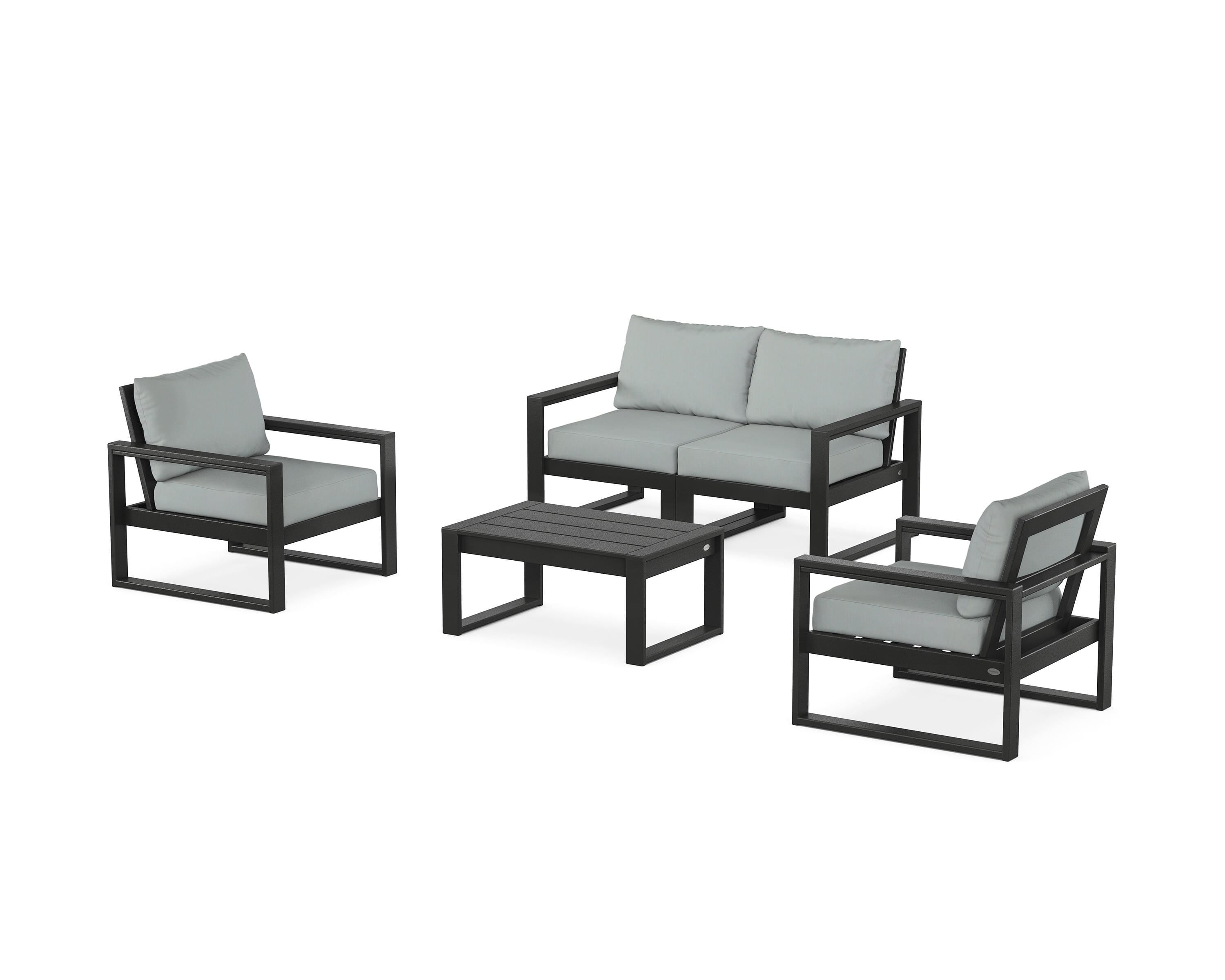 POLYWOOD® EDGE Sectional 4-Piece Deep Seating Set with Loveseat in Black / Spa