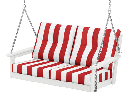POLYWOOD® Vineyard Deep Seating Swing in White / Cabana Stripe Crimson