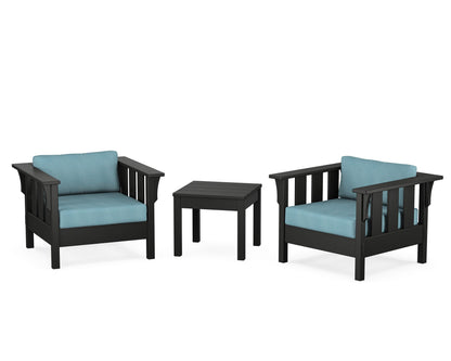 Martha Stewart by POLYWOOD® Acadia 3-Piece Deep Seating Set in Black / Lattice Sky Blue