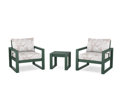 POLYWOOD® EDGE Sectional 3-Piece Deep Seating Set in Green / Leaf Dune Burlap