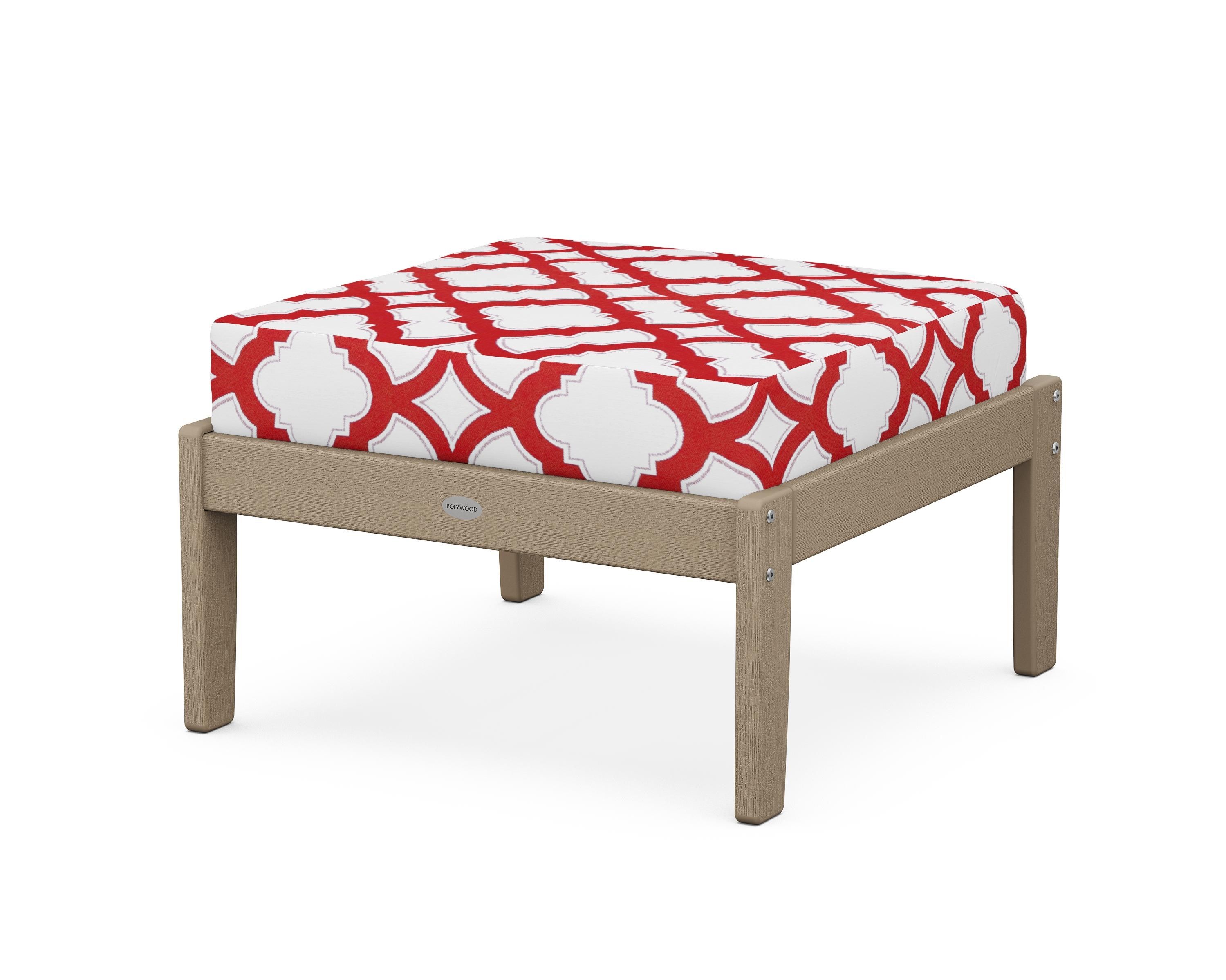 POLYWOOD® Braxton Deep Seating Ottoman in Vintage Sahara / Trellis Crimson