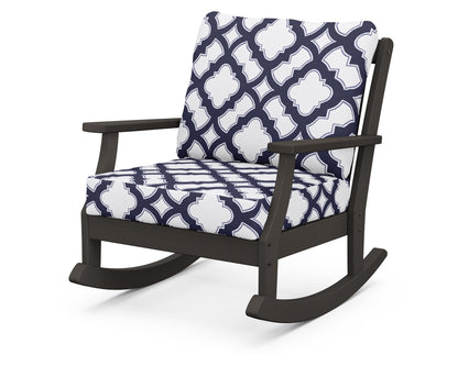 POLYWOOD® Braxton Deep Seating Rocking Chair in Vintage Coffee / Trellis Navy