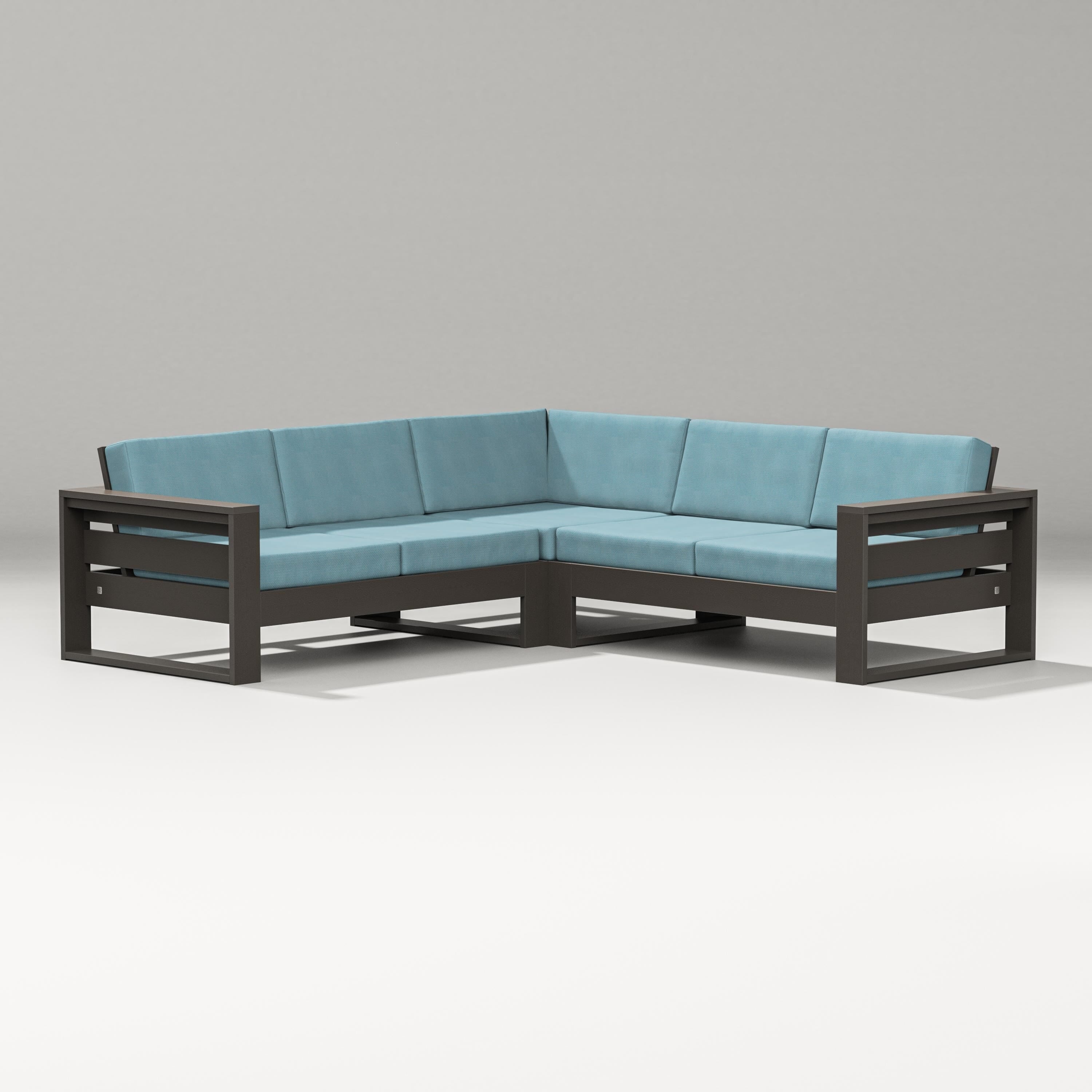 PW Designer Series Latitude Corner Sectional in Vintage Coffee / Lattice Sky Blue