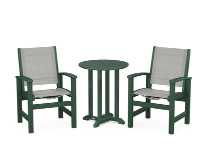 POLYWOOD® Coastal 3-Piece Round Bistro Dining Set in Green / Metallic Sling